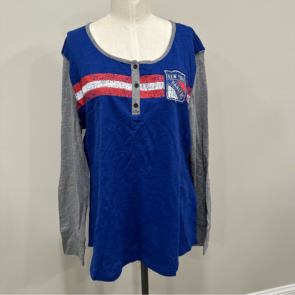 FANATICS NY Rangers NHL Hockey Henley Long Sleeve Shirt Size XL New